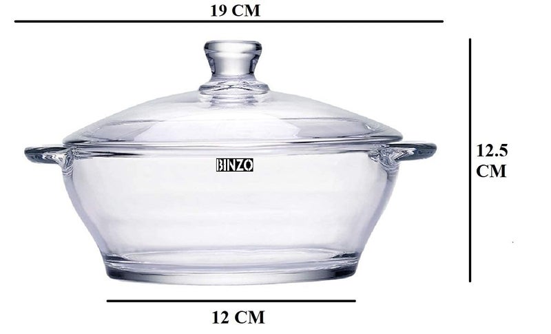 BINZO Glass Casserole, 1 Litre, 1000 ml, Bowl Glassware Dish with Glass Lid, Pack of 1, Microwave Oven Safe, Serving Casserole for Sabzi, Dal, Roti, Curry - Image 2