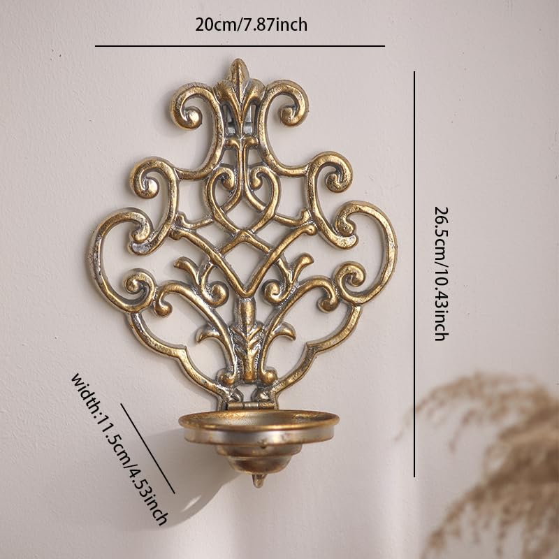 NOONEAU Gold Wall Sconce Candle Holder - Antique Crown Design Foldable Metal Candle Holder for Pillar Candles, Vintage Hanging Wall Decor for Living Room Bedroom Dining Room Kitchen - 10.6×7.9×4.7 Inch - Image 3