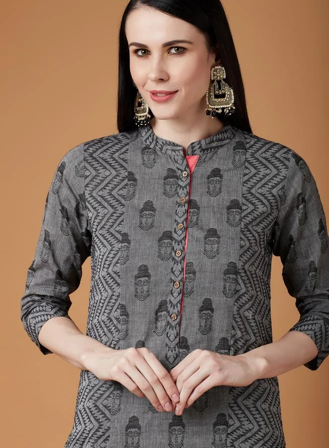Take Two Grey Handloom Buddha Straight Kurta By Pannkh