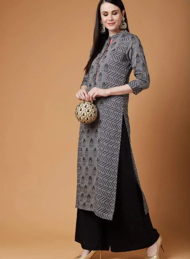 Take Two Grey Handloom Buddha Straight Kurta By Pannkh
