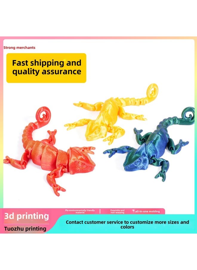 Generic - Explosions TIKTOK TEMU 3D3D Printing Dragon Chameleon Whole Body Joint Movable Simulation Pet Lizard-Colour:Chameleon-tao White-19.5cm - Image 1