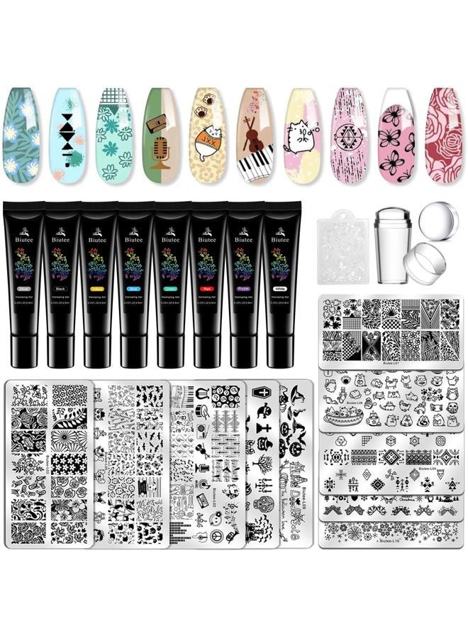 Biutee Nail Stamping Plates set 8 pcs Nail stamping polish gel 10pcs Templates with stamper Nail Art Plates set Valentine Nail Plates animal flower Rose design - Image 1