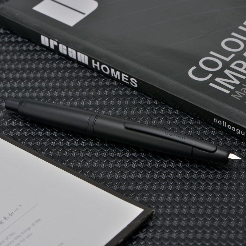 Wikult Jinhao 10 Press Fountain Pen with Box, Matte Black Retractable Fine Nib with Converter Set (Clip Version) - Image 4