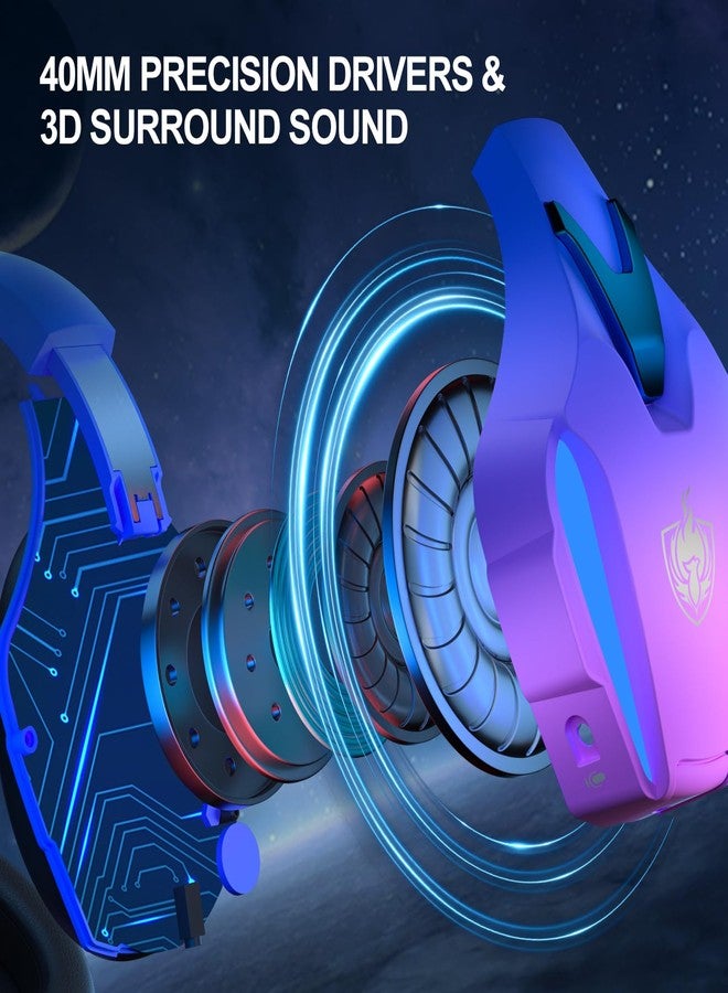 PHOINIKAS Wireless Gaming Headset for PS4 PS5 PC Switch, Wireless 2.4GHz Gaming Headphones with Detachable Noise Canceling Mic, 7.1 Stereo Sound, Only 3.5mm Wired Mode for Xbox Seires - Violet - Image 5