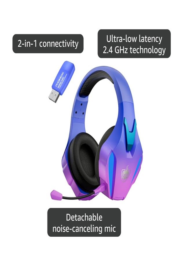 PHOINIKAS Wireless Gaming Headset for PS4 PS5 PC Switch, Wireless 2.4GHz Gaming Headphones with Detachable Noise Canceling Mic, 7.1 Stereo Sound, Only 3.5mm Wired Mode for Xbox Seires - Violet - Image 4