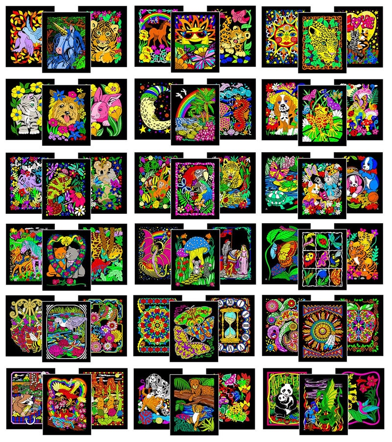 Colossal Pack of 54 Fuzzy Velvet Coloring Posters All Unique Designs  Bulk Crafts and Coloring Activity for All Ages  Great for Group Projects Assisted Living Classrooms and Rehab Centers