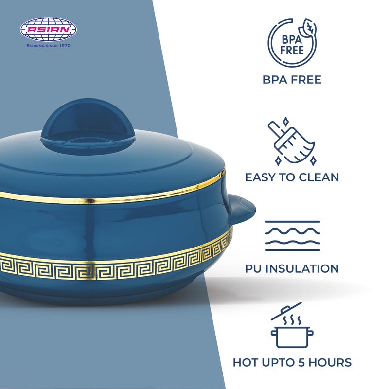 Asian Plastowares Bailey Gold Casserole - 2500ML Hot Pot for Roti, Chapati & Meals, Biryani | Casserole for Kitchen & Gifting | BPA-Free, Food-Grade | Royal Dark Blue - Image 4