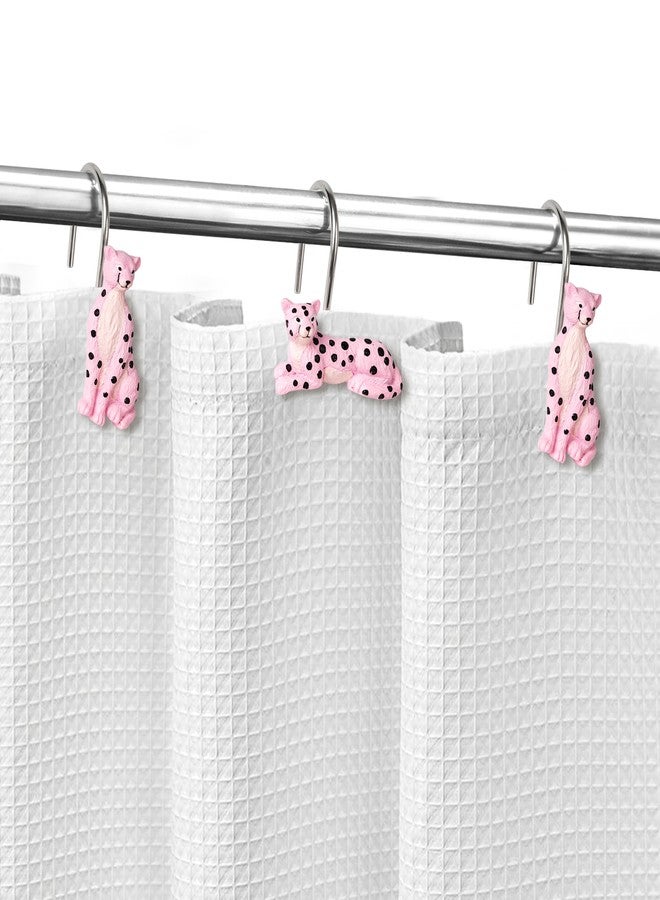 Sunlit Cheetah Shower Curtain Hooks, Jungle Home Decorative Leopard Shower Curtain Rings, Hand-Painted Resin, Wild Animals Shower Curtain Hanger Hooks for Kids Bathroom, Set of 12, Pink - Image 4