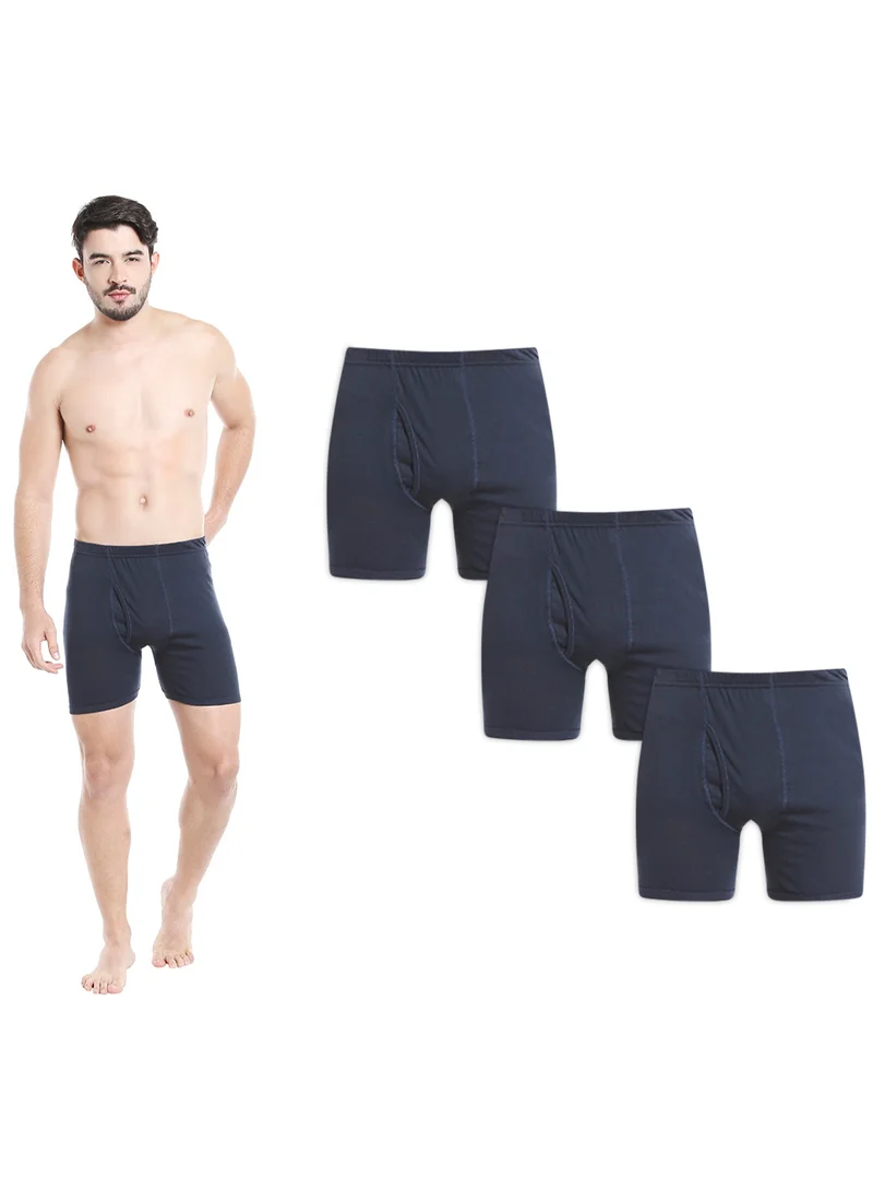 BYC MEN'S COTTON BOXER BRIEF SHORTS (PACK OF 3) - NAVY BLUE