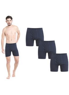 BYC MEN'S COTTON BOXER BRIEF SHORTS (PACK OF 3) - NAVY BLUE  - Image 1