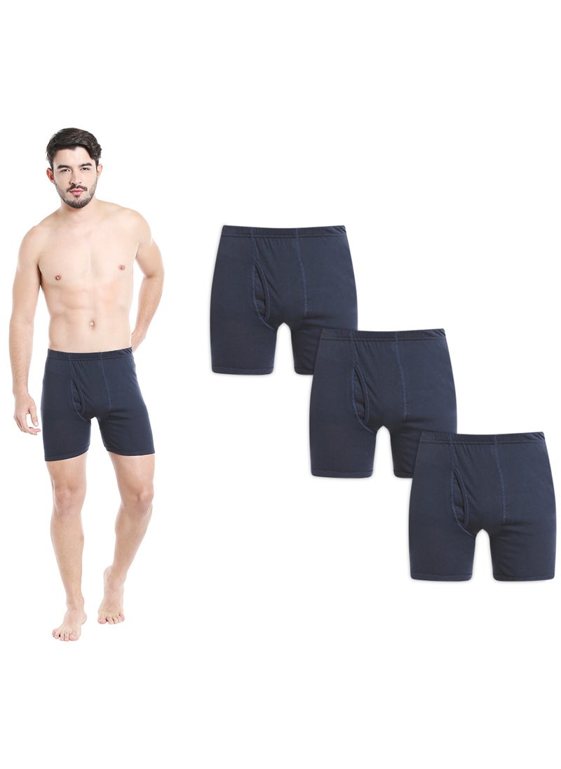 BYC MEN'S COTTON BOXER BRIEF SHORTS (PACK OF 3) - NAVY BLUE  - Image 1