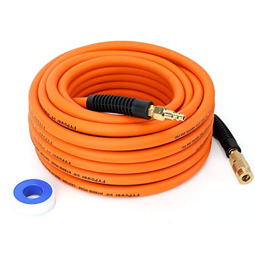 FYPower Air Compressor Hose 38 Inch x 50 Feet Hybrid Hose with Fittings Flexible and Kink Resistant 14 Industrial Quick Coupler and Plug Kit
