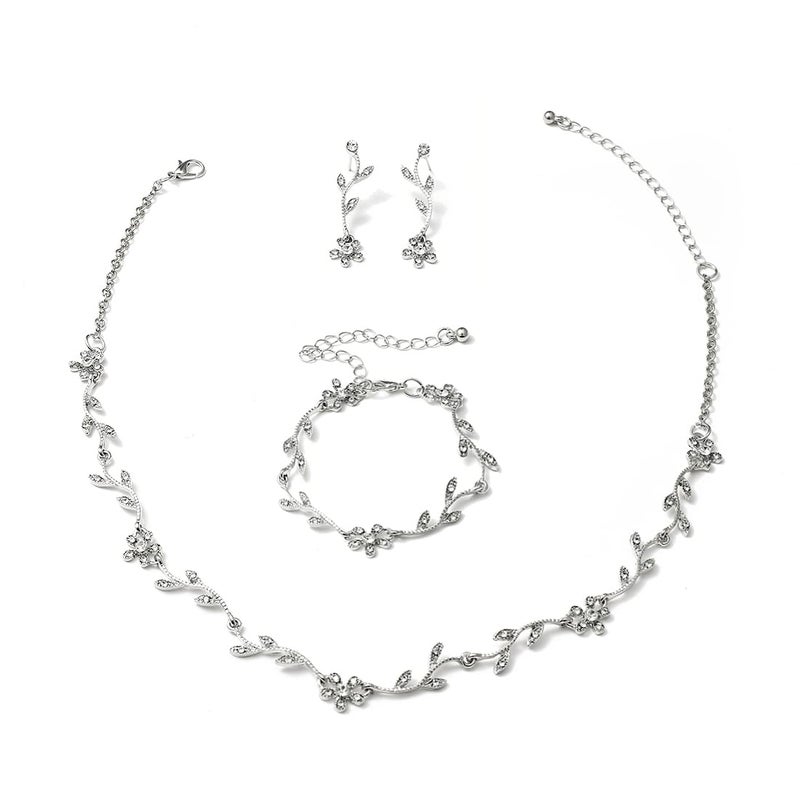 Hapibuy Crystal Necklace Earrings Bracelet Bridal Wedding Jewelry Set Rhinestone Choker Necklace For Brides Bridesmaid Silver - Image 1