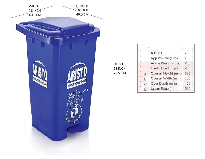 Aristo ARISTO Plastic Pedal Garbage Waste Dustbin 70 LTR BLACK/YELLOW - Image 2