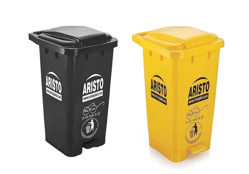 Aristo ARISTO Plastic Pedal Garbage Waste Dustbin 70 LTR BLACK/YELLOW - Image 1