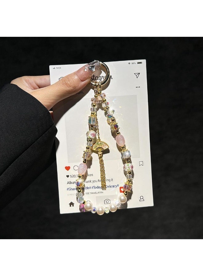 NIBEMINENT Super Cute Beaded Phone Charm – Trendy Phone Chain Wrist Strap, Shining Beads Chain Lanyard for Cell Phone