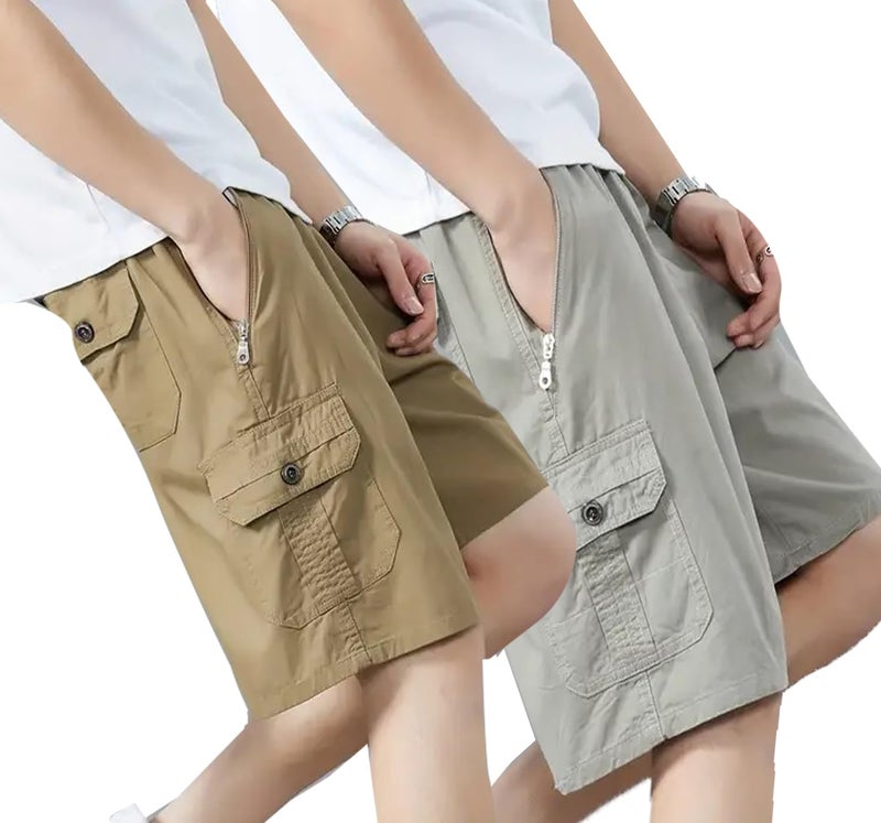 Lymio Men Shorts || Men Shorts Cotton || Men Shorts Casual || Available in Combo Pack of 2 (Short-13-15-Khakhi-Lightgrey-2XL) - Image 1