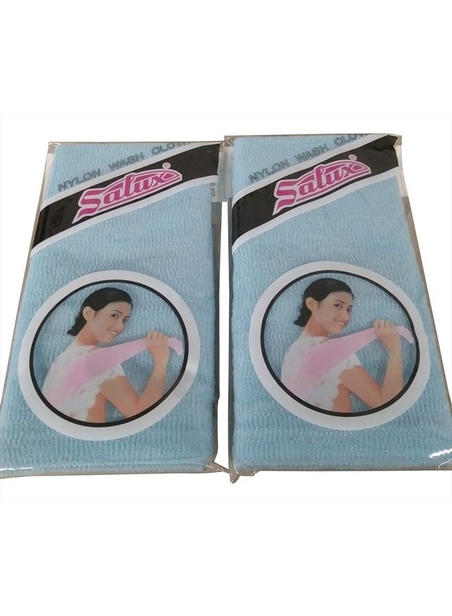 Salux Nylon Japanese Beauty Skin Bath Wash Cloth/Towel - Blue 2 PACK