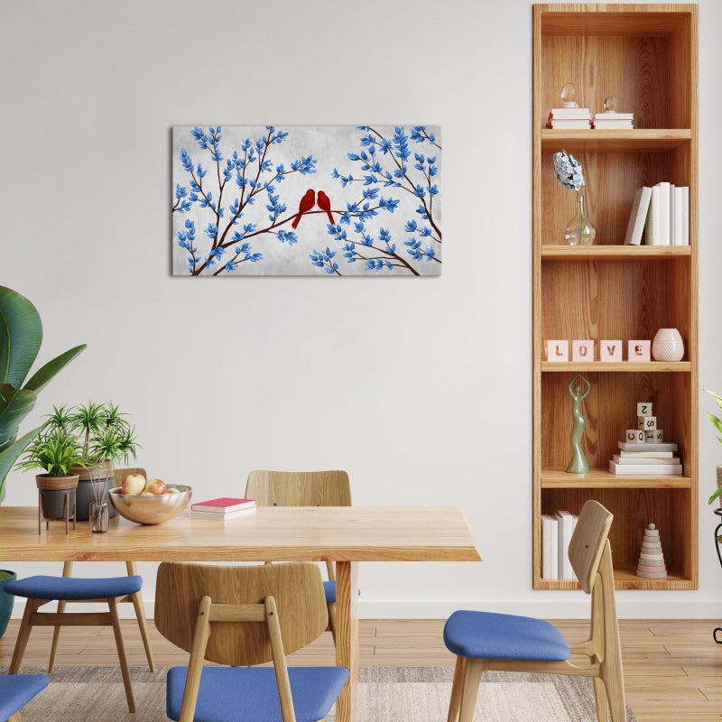 iHAPPYWALL Blue Trees Red Birds Canvas Wall Art Romantic Love Abstract Forest Landscape Picture Print on Canvas for Bedroom Home Decor Ready to Hang 20x36inch - Image 5