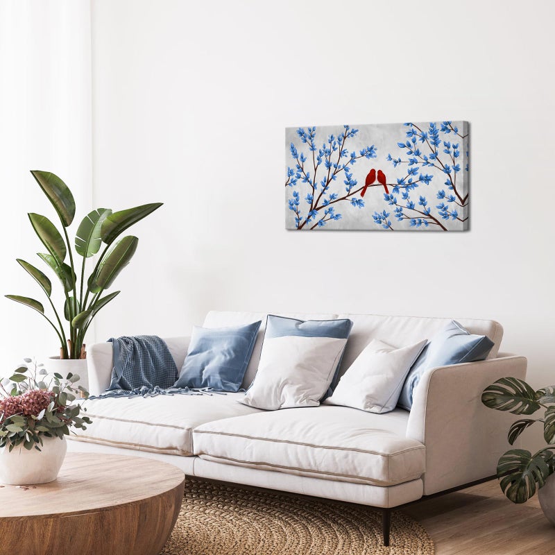 iHAPPYWALL Blue Trees Red Birds Canvas Wall Art Romantic Love Abstract Forest Landscape Picture Print on Canvas for Bedroom Home Decor Ready to Hang 20x36inch - Image 4