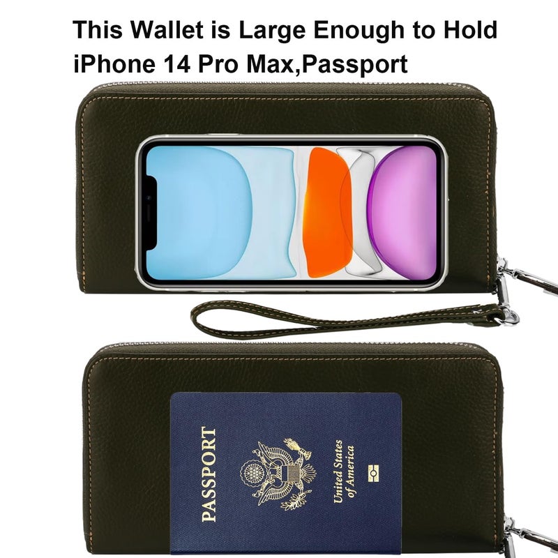 Lavemi Women's RFID Blocking 100% Leather Large Capacity Zip Around Wallet Phone Holder Clutch Travel Purse Wristlet(Large Size Pebble Black) - Image 5