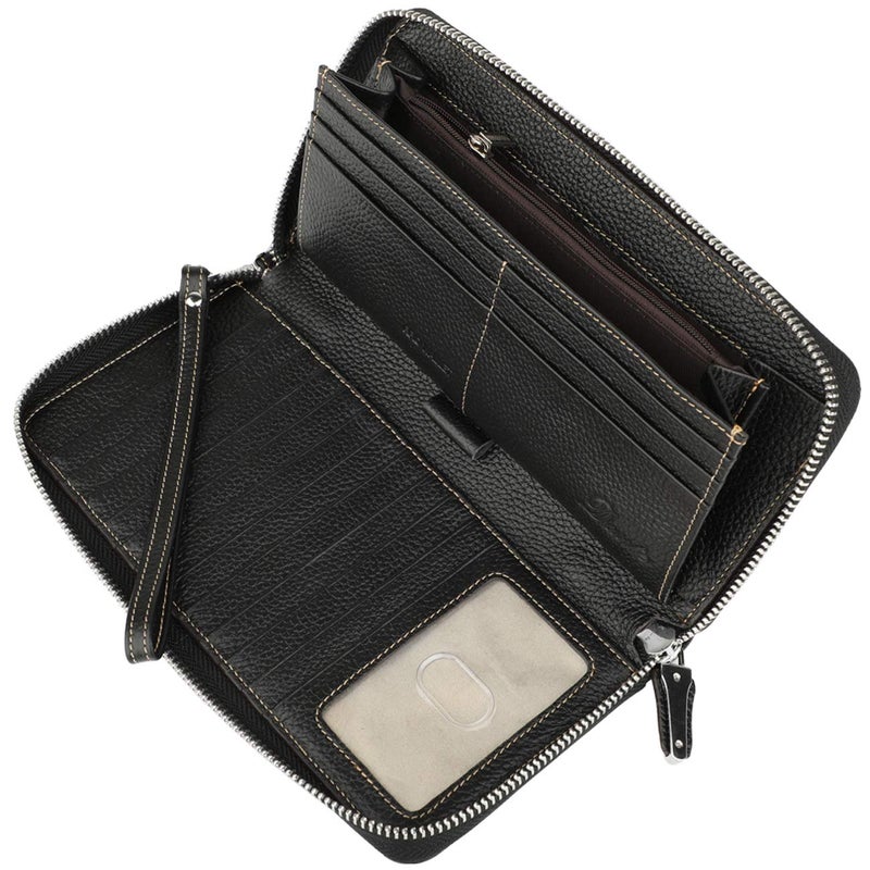 Lavemi Women's RFID Blocking 100% Leather Large Capacity Zip Around Wallet Phone Holder Clutch Travel Purse Wristlet(Large Size Pebble Black) - Image 4