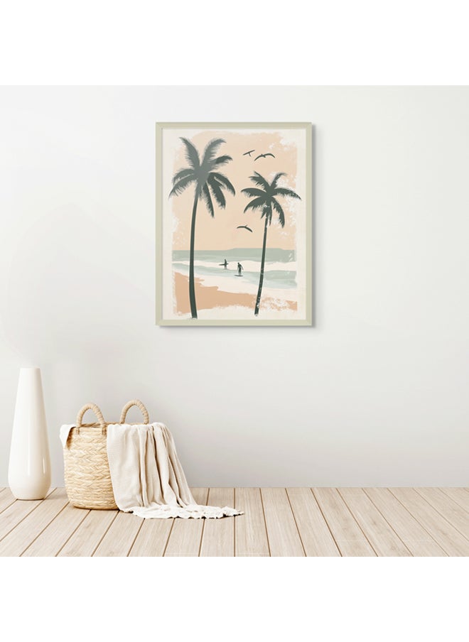 Art Decor - Art Decor Framed Fine Art of Beach with Palm Trees Portrait Tropical Aesthetic Coastal Print Wall Décor for Living Room Bedroom Home Office Hotel Gifting - Image 1