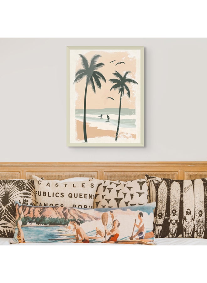 Art Decor - Art Decor Framed Fine Art of Beach with Palm Trees Portrait Tropical Aesthetic Coastal Print Wall Décor for Living Room Bedroom Home Office Hotel Gifting - Image 1
