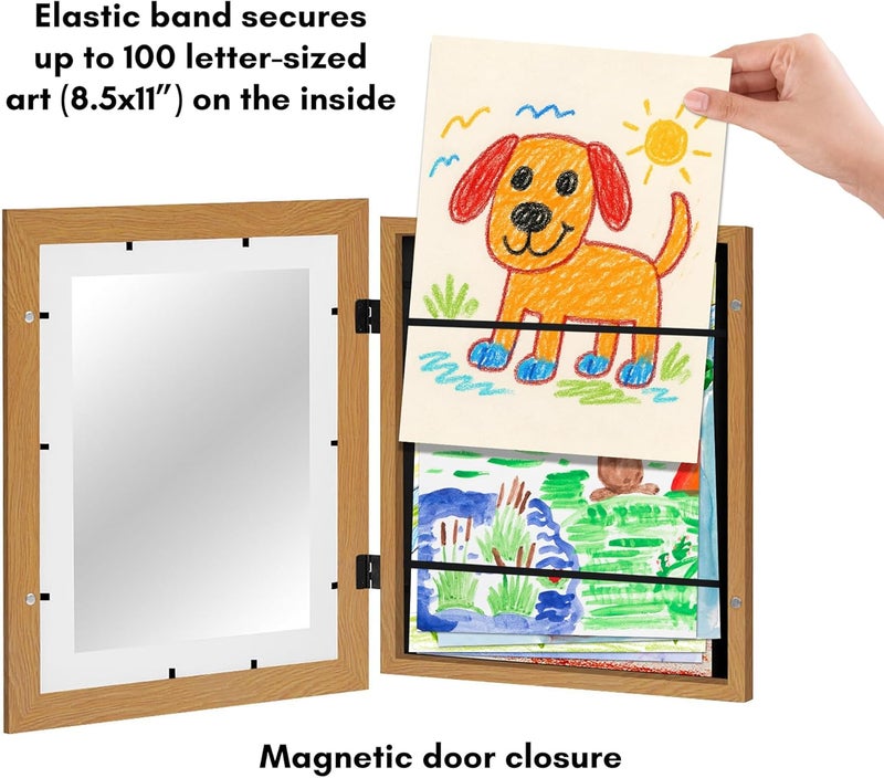 Americanflat 10x12.5 Kids Artwork Picture Frame in Oak- Displays 8.5x11 With Mat and 10x12.5 Without Mat - Composite Wood with Shatter Resistant Glass - Horizontal and Vertical Formats - Image 5