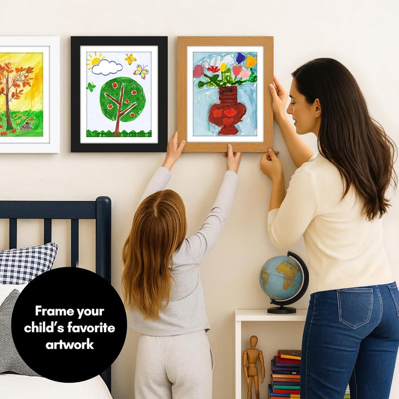 Americanflat 10x12.5 Kids Artwork Picture Frame in Oak- Displays 8.5x11 With Mat and 10x12.5 Without Mat - Composite Wood with Shatter Resistant Glass - Horizontal and Vertical Formats - Image 2