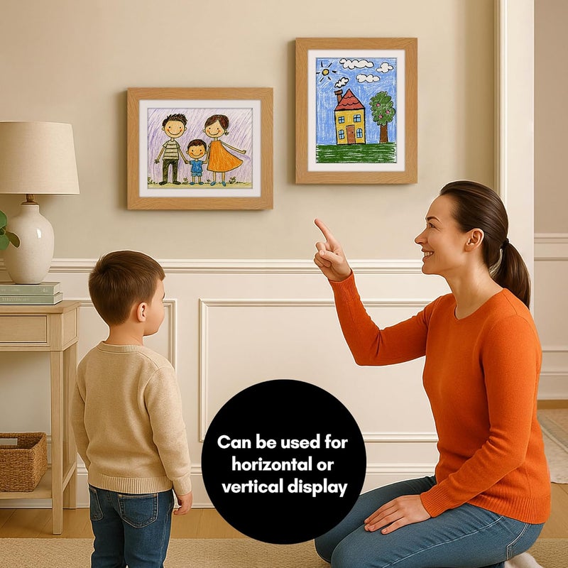 Americanflat 10x12.5 Kids Artwork Picture Frame in Oak- Displays 8.5x11 With Mat and 10x12.5 Without Mat - Composite Wood with Shatter Resistant Glass - Horizontal and Vertical Formats - Image 4