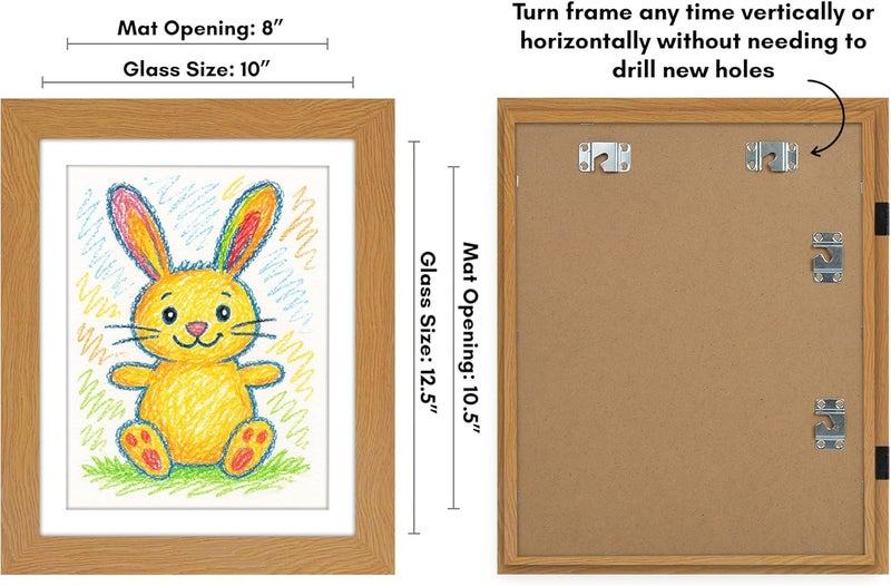 Americanflat 10x12.5 Kids Artwork Picture Frame in Oak- Displays 8.5x11 With Mat and 10x12.5 Without Mat - Composite Wood with Shatter Resistant Glass - Horizontal and Vertical Formats - Image 3