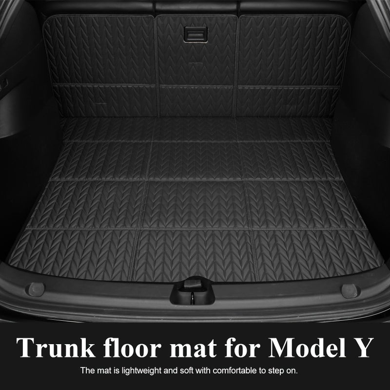 6pcs Black Faux Leather Trunk Mats For Tesla Model Y 2020 2021 2022 2023 Anti Scratch Wear And Dust Protection Including Front And Rear Cargo Liners - Image 1