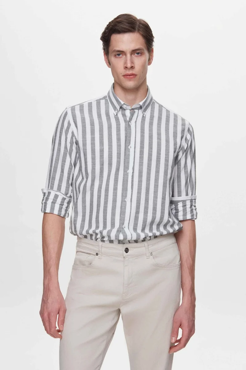 دي أس دامات D'S Groom Ds Groom Comfort Khaki Striped Shirt