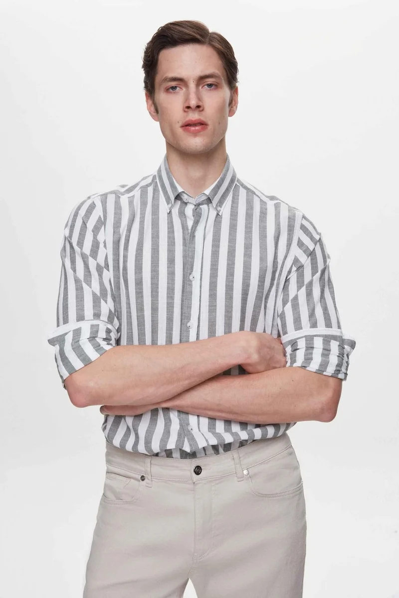 دي أس دامات D'S Groom Ds Groom Comfort Khaki Striped Shirt