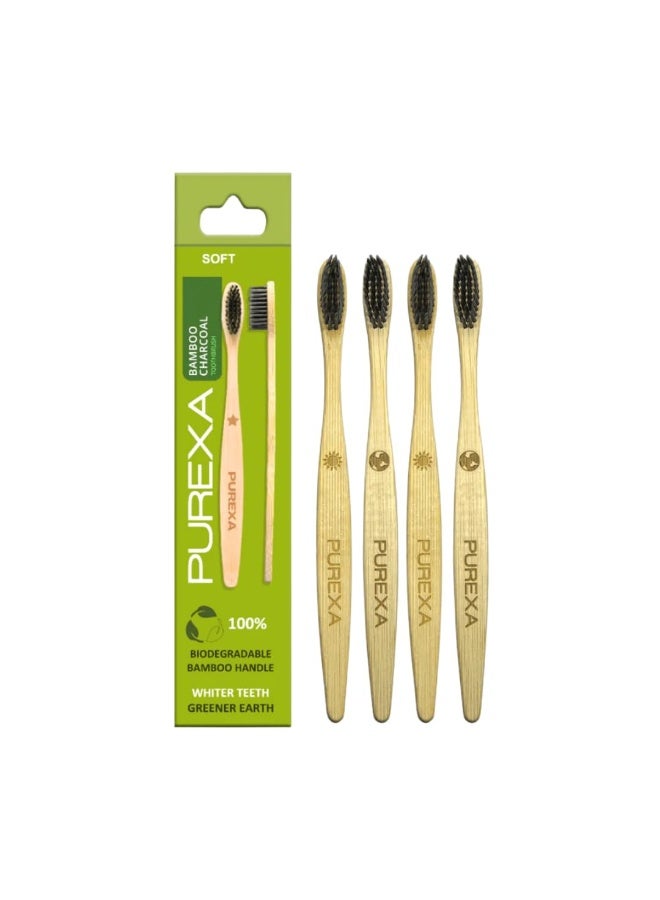 PUREXA Bamboo Toothbrush and Tongue Cleaner | Charcoal Infused | Soft Bristles | Antibacterial and Biodegradable | Eco-Friendly | Premium Organic Tooth Brush (4 Adult, 4 Kids, 8 Scraper) - Image 2