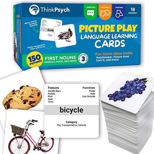 ThinkPsych First Nouns Picture Play Cards  Award Winning  150 Picture Cards for Speech Development  Autism and Speech Therapy Materials  Best Flash Cards for Toddlers and Homeschool - Image 1