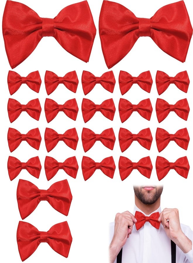 MOSIOBERDAVIAN 24 Pcs Red Bow Ties for Men,Formal Satin Red Bow Tie Solid with Men's Bow Ties,Adjustable Neck Band bow Ties for Men (Red) - Image 1