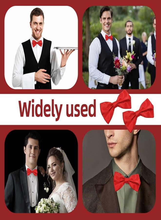 MOSIOBERDAVIAN 24 Pcs Red Bow Ties for Men,Formal Satin Red Bow Tie Solid with Men's Bow Ties,Adjustable Neck Band bow Ties for Men (Red) - Image 5