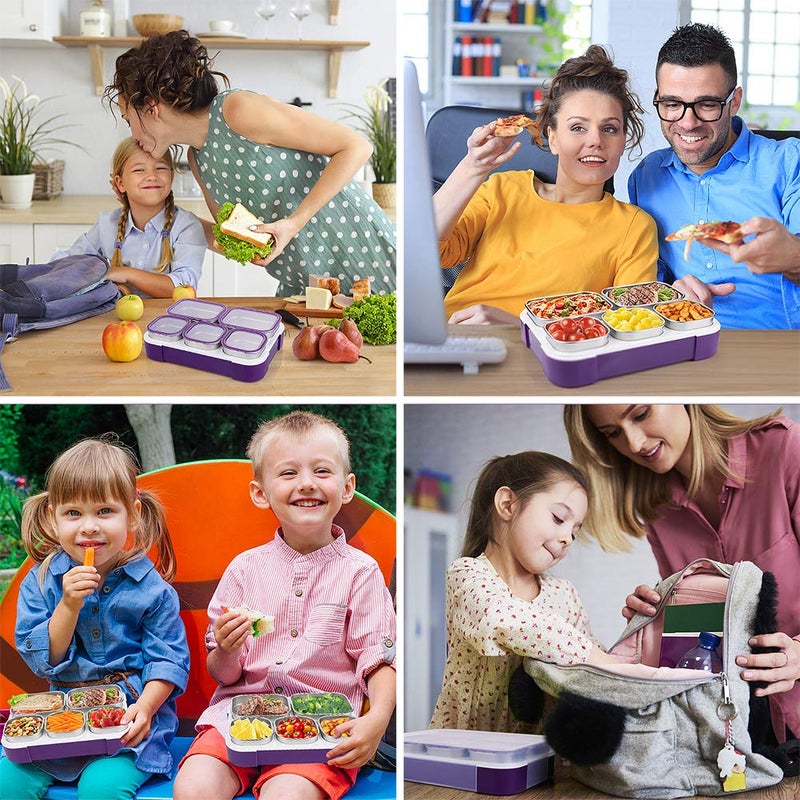 DaCool Stainless Steel Kids Bento Lunch Box Leak Proof BPA-Free School Lunch Container 5-Compartment with Lunch Bag and Fork for Toddler Child Adult, Food Snack Container for Picnic Outdoors,Purple - Image 4