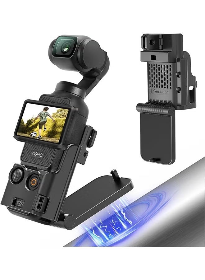 AMAZEAR Magnetic Mount Stand Compatible with DJI Osmo Pocket 3, Upgraded Pocket3 Accessories Adapter Clamp Magnet Suction Case Holder on Desktop, Vertical Surface, 180° Adjustable Handle, Black - Image 1