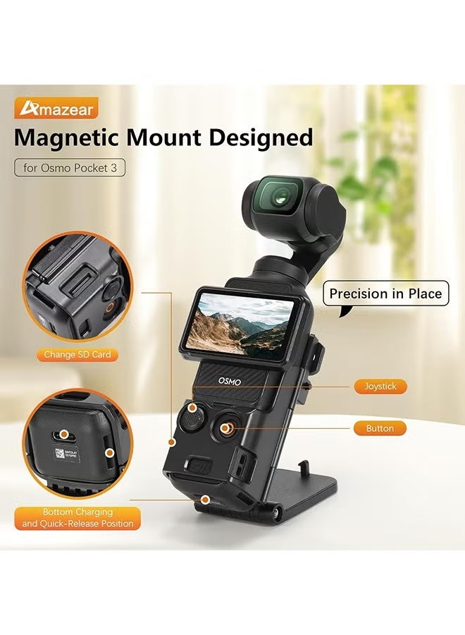 AMAZEAR Magnetic Mount Stand Compatible with DJI Osmo Pocket 3, Upgraded Pocket3 Accessories Adapter Clamp Magnet Suction Case Holder on Desktop, Vertical Surface, 180° Adjustable Handle, Black - Image 2
