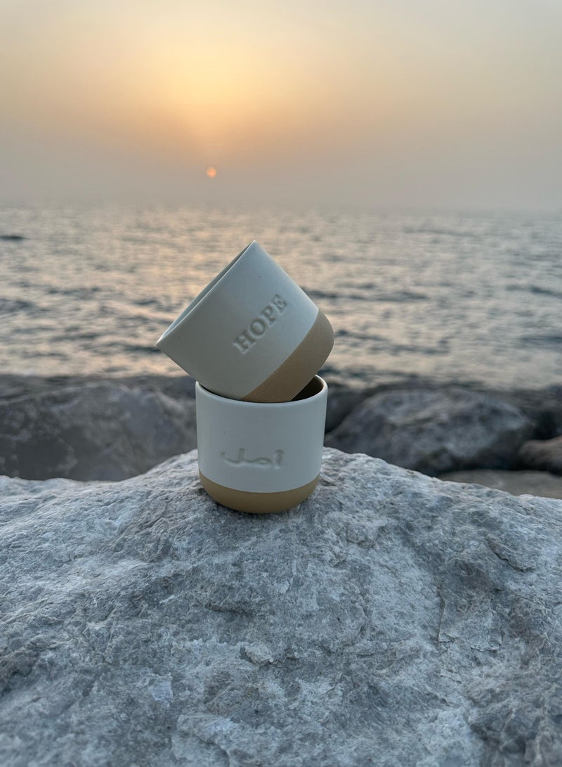 Tohfa Luxe Hope Engraved Ceramic Cup – Handmade, 175ml, Cream, English & Arabic Inscription, Single Piece, Artisan Craftsmanship, Gift-Ready - Image 2