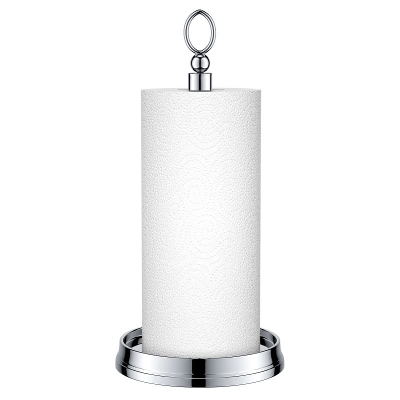 KASUNTO Paper Towel Holder with Heavy Weighted Base Steel Paper Holder countertopBlack Paper Towel Holder for Kitchen Countertops Bars Dining TablesFits Standard Jumbo RollsChrome