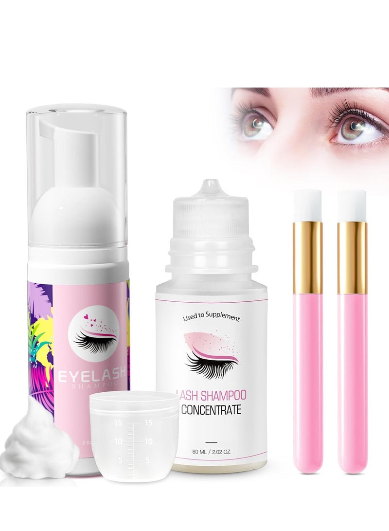 Buqikma Buqikma Lash Shampoo Concentrate Kit - 60ML Eyelash Shampoo with 60ML Lash Cleanser Concentrate and Brushes, Lash Cleaning Kit DIY Shampoo for Salon Home Use (About 12 Bottles 60ML Lash Shampoo) 