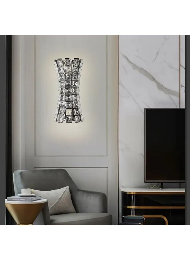 Modern LED Crystal Wall Sconce in Chrome with 3 Color Changing Light Hardwired Dimmable Fixture For Bedroom Dining Room Living Room Or Hallway Warm Ambient Glow Aesthetic Room Decor - Image 5