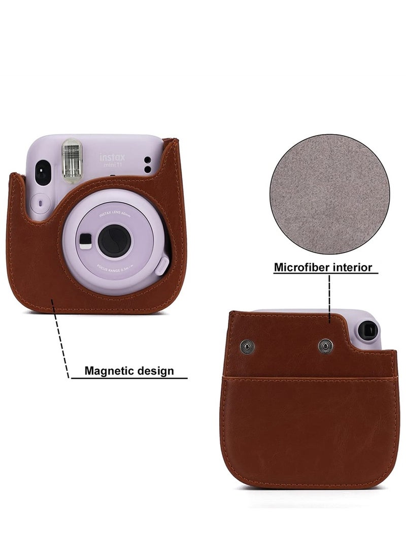 SYOSI Instant Camera Case Compatible with for Fujifilm Instax Mini 11/9/8/8+ PU Leather Bag with Pocket and Adjustable Shoulder Strap Mini Photo Album (Brown) - Image 4