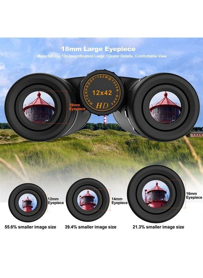 Vabogu 12x42 Binoculars for Adults and Kids BAK4 Prism FMC Lens Low Light Night Vision Binoculars for Birds Watching Hunting Sports Travel Sightseeing Outdoor Activities  - Image 5