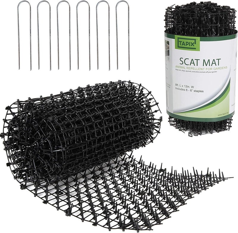TAPIX Cat Scat Mat with Spikes Digging Stopper (8 ft.) Anti-cat Network Cat Strips, Cat Deterrent Mat for Indoor and Outdoor with 6 Staples - Image 1