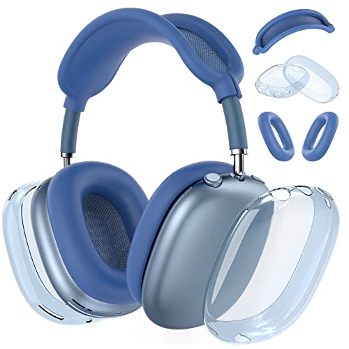 MINDRESY Silicone Case Cover for AirPods Max Headphones, Clear Soft TPU Ear Cups Cover/Ear Pad Case Cover/Headband Cover for AirPods Max (2024/2020), Transparent Accessories for Apple AirPods Max (USB-C), Blue - Image 1